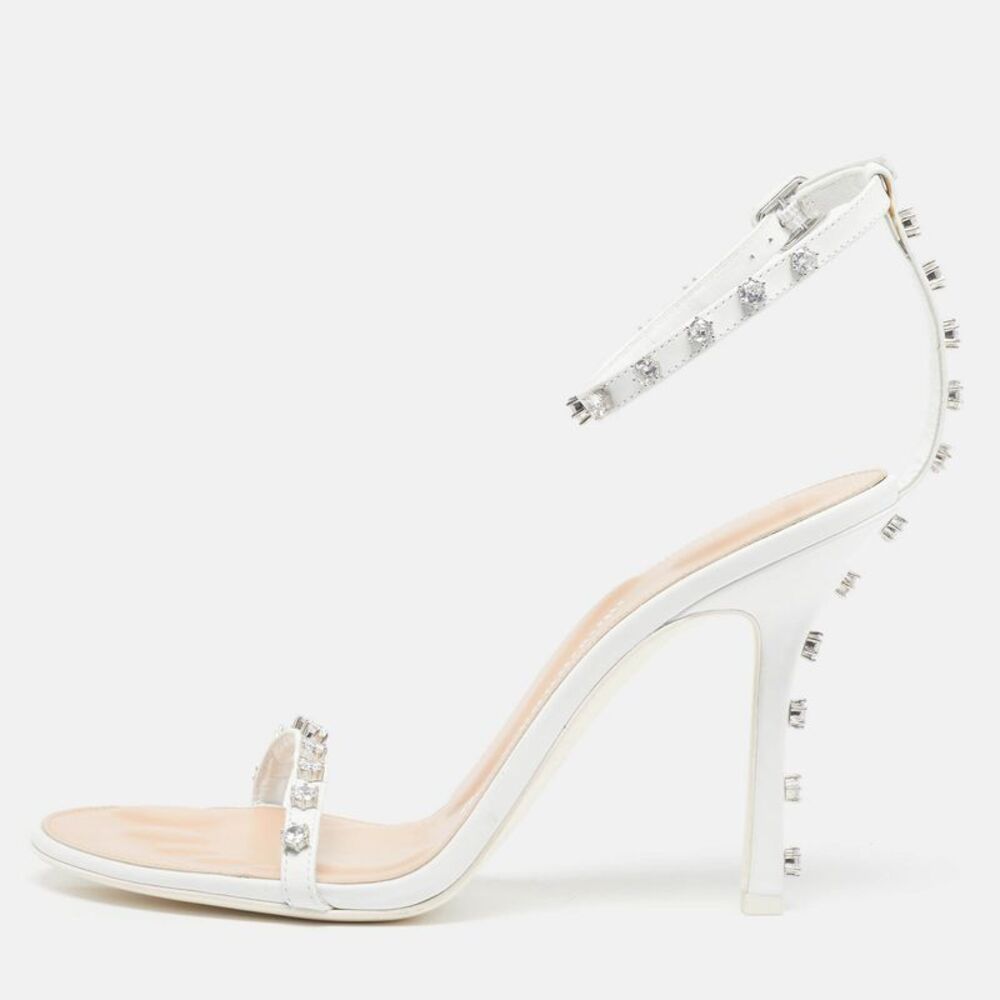 Alexander Wang Nicki Size 40 White Leather Crystal Embellished Ankle Strap